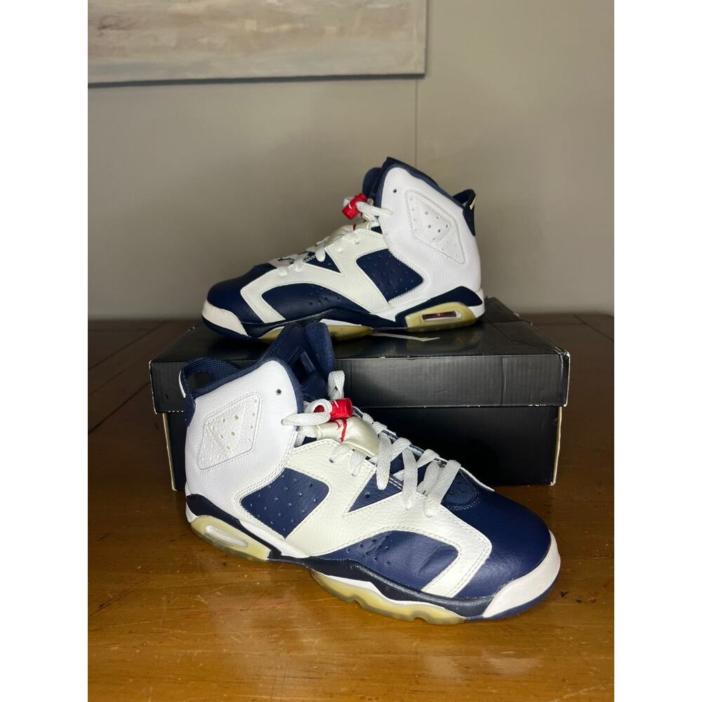 Air Jordan 6 Retro Olympic White/Midnight -Navy Varsity RedSize 6.5 With OG BOX